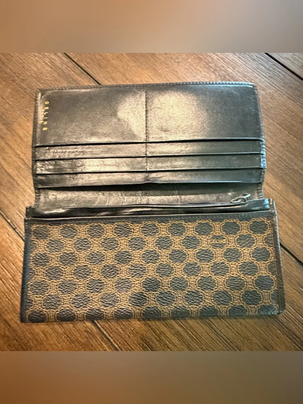 Celine Vintage Black Macadam Monogram Pebbled Coated Canvas Long Bifold Wallet